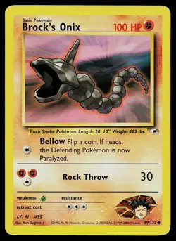 Pokemon Card Gym Heroes Brock's Onix 69/132 Unlimited Common - Image 1