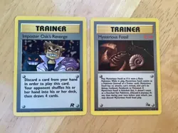 2 POKEMON TRAINER CARDS, MYSTERIOUS FOSSIL 62/62, IMPOSTER OAKS REVENGE 76/82 - Image 1