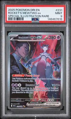 2025 POKEMON DRI EN-DESTINED RIVALS #231 TEAM ROCKET'S MEWTWO EX PSA 9 - Image 1