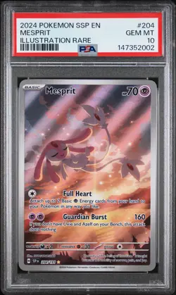 2024 POKEMON SSP EN-SURGING SPARKS ILLUSTRATION RARE #204 MESPRIT PSA 10 - Image 1