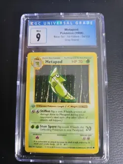 Pokemon Metapod 54/102 1st Edition Gray Stamp Shadowless Base Set CGC 9 POP 16 - Image 1