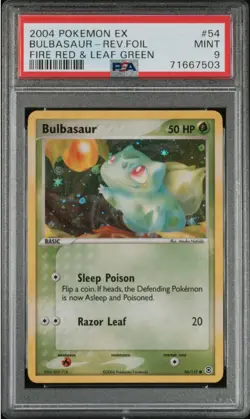 2004 POKEMON EX FIRE RED & LEAF GREEN #54 BULBASAUR-REVERSE FOIL PSA 9 - Image 1