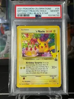 2021 Pokemon Birthday Pikachu 24/53 Celebrations Classic Collection Holo PSA 10 - Image 1
