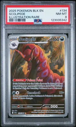 2025 POKEMON BLK EN-BLACK BOLT ILLUSTRATION RARE #134 SCOLIPEDE PSA 8 - Image 1