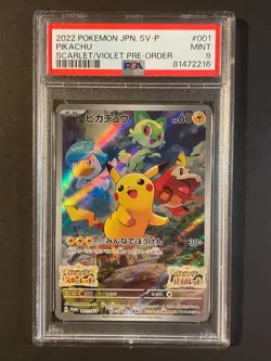 PSA 9 Pokemon Japanese Pikachu 001/SV-P Scarlet Violet Pre-Order Promo - Image 1