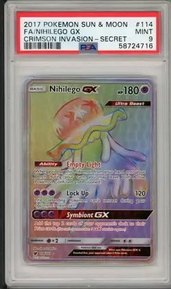 2017 Pokemon Sun & Moon Crimson Invasion Nihilego GX Full Art Secret #114 PSA 9 - Image 1