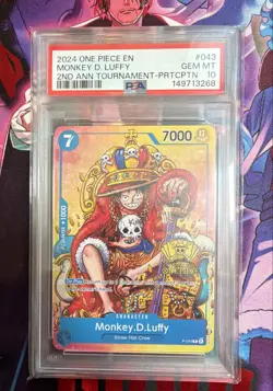Monkey.D.Luffy (2nd Anniversary Stamped Promo) P-043 One Piece Promotion PSA 10 - Image 1