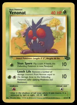 Pokemon Cards Venonat 63/64 Unlimited Jungle WOTC Common LP - Image 1