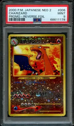 Pokemon Japanese Swirl + Globe Reverse Holo Charizard #006 Promo PSA 9 | Neo 2 - Image 1