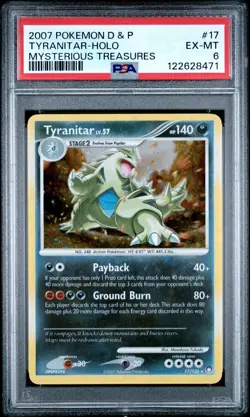 2007 POKEMON DIAMOND & PEARL MYSTERIOUS TREASURES #17 TYRANITAR-HOLO PSA 6 - Image 1