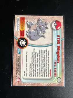 2000 Topps Pokemon Card Rhydon #112 TV Animation Edition Series 2 Blue Logo LP - Image 2