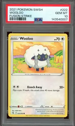 Pokemon Sword & Shield Fusion Strike #222 Wooloo PSA 10 Gem Mint - Image 1