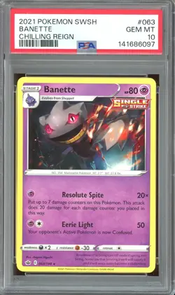 Pokemon TCG SWSH Chilling Reign #063 Banette PSA 10 Low Pop - Image 1
