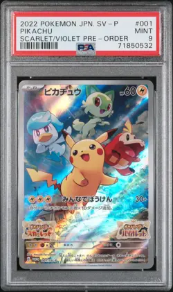 PSA 9 Pokemon Japanese Pikachu 001/SV-P Scarlet Violet Pre-Order Promo - Image 1