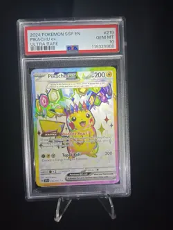 Pokemon Pikachu ex psa 10 219/191 Ultra Rare Full Art Holo Sv08: Surging Spark - Image 1