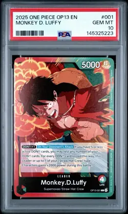 2025 ONE PIECE OP13-001 CARRYING ON HIS WILL ART MONKEY D. LUFFY OP TCG PSA 10 - Image 1