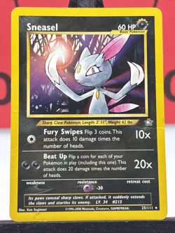 Sneasel 25/111 Pokemon Card Neo Genesis Vintage Rare Non Holo HP - Image 3