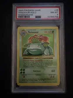 Shadowless Venusaur #15 Pokemon Base Set Holo Rare PSA 8 - Image 1