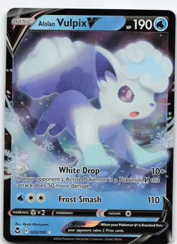 Alolan Vulpix V 033/195 Ultra Rare Holo SWSH12: Silver Tempest NM Pokemon - Image 1