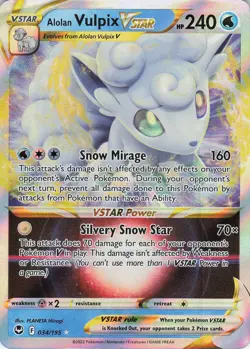 Alolan Vulpix VSTAR 034/195 Ultra Rare Holo SWSH12: Silver Tempest NM Pokemon - Image 1