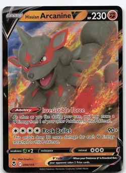 Hisuian Arcanine V 090/195 Ultra Rare Holo SWSH12: Silver Tempest NM Pokemon - Image 1