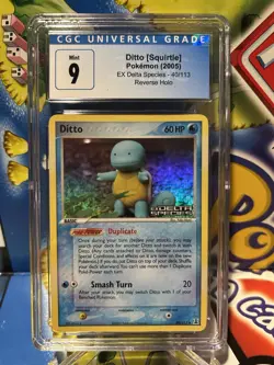 2005 Pokemon EX Delta Species Ditto Squirtle Reverse Holo 40/113 CGC 9 Clean - Image 1