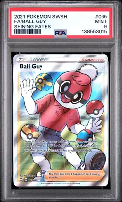 2021 POKEMON SWORD & SHIELD SHINING FATES #065 FULL ART/BALL GUY PSA 9 - Image 1