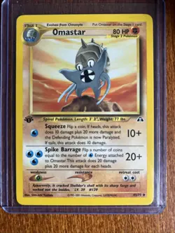 [NM] 2001 Pokemon Neo Discovery Omastar 1st Edition #43/75 Uncommon - Image 1