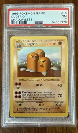Pokemon 1st Edition Dugtrio 019/102 Base Set (Shadowless) PSA 7 - Image 1