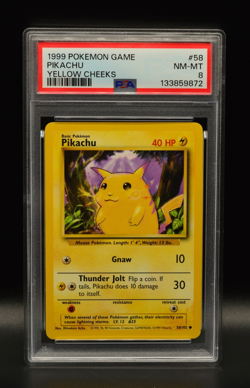 Pikachu 1999 Pokemon Unlimited Base Set Yellow Cheeks #58 WOTC PSA8 Newly Graded - Image 1