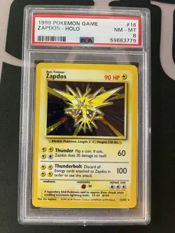 1999 POKEMON BASE SET UNLIMITED #16 ZAPDOS-HOLO PSA 8 - Image 1