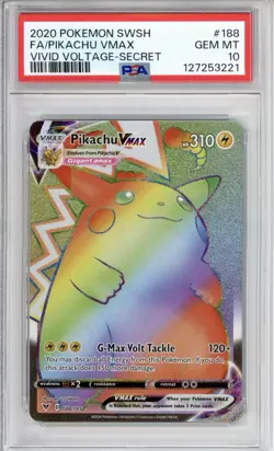 PSA 10 Pikachu VMAX Pokemon SWSH Vivid Voltage Rainbow Holo #198 - Image 1