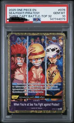 2025 One Piece Three Capt Battle Top 32 Sea You Fight Against #OP05-076 PSA 10 - Image 1