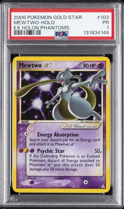2006 POKEMON EX HOLON PHANTOMS GOLD STAR #103 MEWTWO-HOLO PSA 1 - Image 1