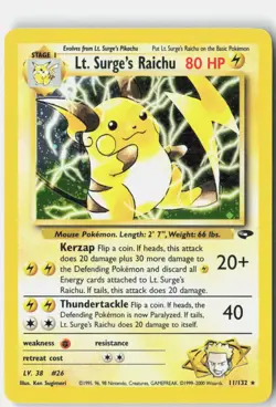 Lt. Surge's Raichu Gym Challenge 011/132 Pokemon Card Holo Rare NEAR MINT - Image 1