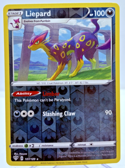 Pokemon SWSH Darkness Ablaze Rare Reverse Holo Card Liepard 107/189 Near Mint - Image 1