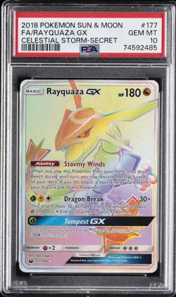 2018 POKEMON SUN & MOON CELESTIAL STORM SECRET #177 FULL ART/RAYQUAZA GX PSA 10 - Image 1
