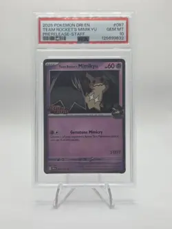 25 Pokemon Destined Rivals Team Rocket's Mimikyu #087 Prerelease-Staff PSA 10 - Image 1