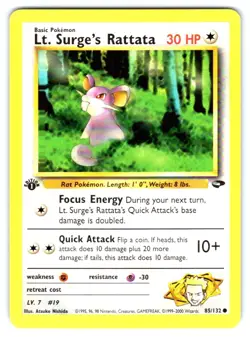 Lt. Surge's Rattata Pokemon WOTC Common Colorless 1st Edition Gym Challenge 085/ - Image 1