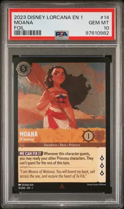 💥 2023 Disney Lorcana TCG 1st Chapter Moana PSA 10 Rare Foil #14 Gem Mint - Image 1