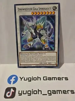 YUGIOH DINOWRESTLER GIGA SPINOSAVATE MP20 1ST EDITION COMMON LIGHT PLAYED - Image 1