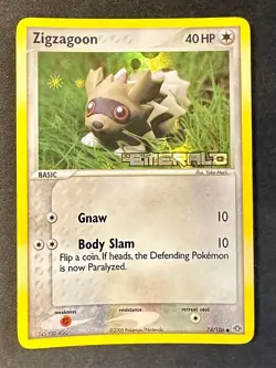 Zigzagoon 74/106 2005 EX Emerald Pokemon Card Reverse Holo Yuka Morii - Lp/Vlp - Image 1