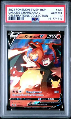 2021 POKEMON SWSH BLACK STAR PROMO CELEBRATIONS COLL LANCE'S CHARIZARD V PSA 10 - Image 1