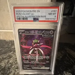 Pokemon Iron Valiant ex Special Illustration Rare Holo 157/131 Sv PSA 8 2025 - Image 1