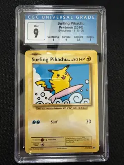 2016 POKEMON EVOLUTIONS - SECRET RARE #111/108 SURFING PIKACHU CGC 9 - Image 1