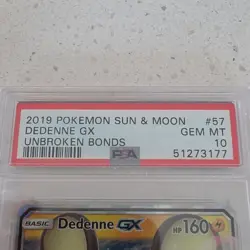 Pokemon Dedenne GX Unbroken Bonds Ultra Rare Holo PSA 10 57/214 2019 English - Image 4