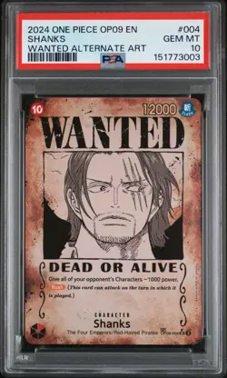 2024 One Piece Shanks Super Rare Wanted Alt Art #OP09-004 PSA 10 - Image 2