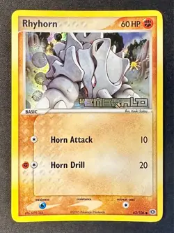 Rhyhorn 62/106 2005 EX Emerald Pokemon Card Reverse Holo Common Stamped - Lp/Vlp - Image 1
