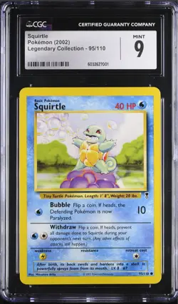 CGC 9 MINT Squirtle 95/110 Legendary Collection Vintage 2002 WOTC Pokemon - Image 1