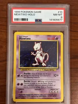 Pokemon TCG Mewtwo Base Set Holo Unlimited Rare Card 10/102 PSA 8 - Image 1